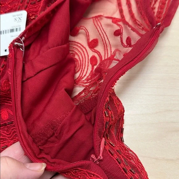 Free People red dress with beading and lace, size extra small, New,  never worn - Picture 7 of 15